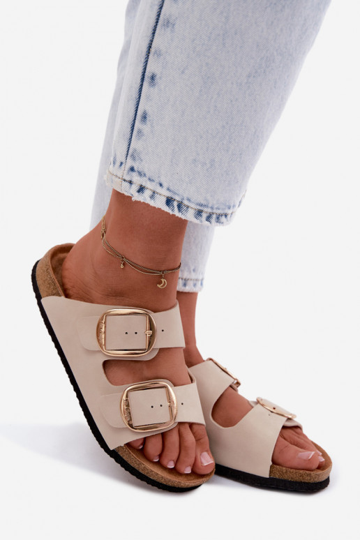 Dámske papuče Zapnuté korkovej podrážke s prackami Lee Cooper LCIN-26-35-4454L béžová