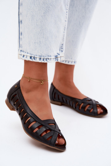 Kožené Prelamované balerínky Máciejka P7540-01 čierna 2