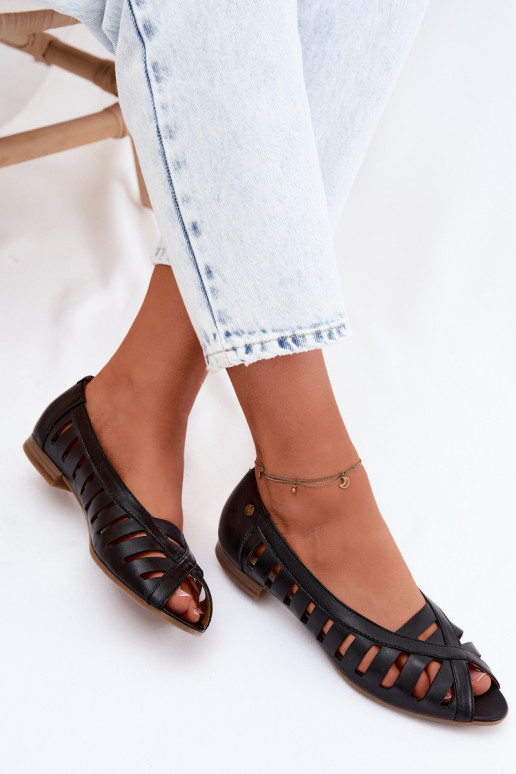 Kožené Prelamované balerínky Máciejka P7540-01 čierna