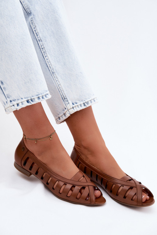 Kožené Prelamované balerínky Máciejka P7540-29 Hnedá farba