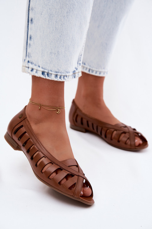 Kožené Prelamované balerínky Máciejka P7540-29 Hnedá farba