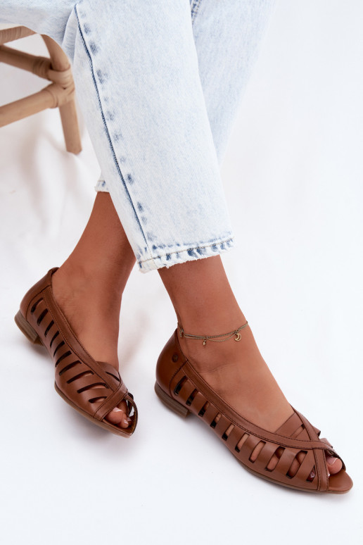 Kožené Prelamované balerínky Máciejka P7540-29 Hnedá farba