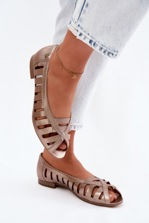 Kožené Prelamované balerínky Máciejka P7540-25 zlatej farby