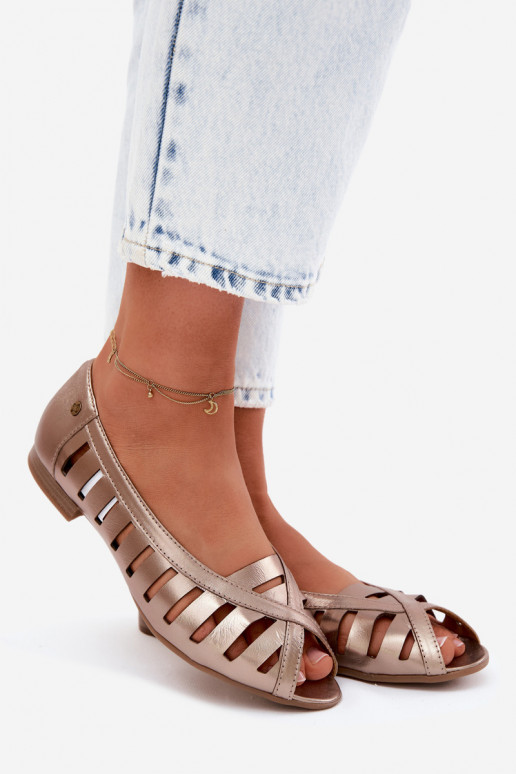 Kožené Prelamované balerínky Máciejka P7540-25 zlatej farby