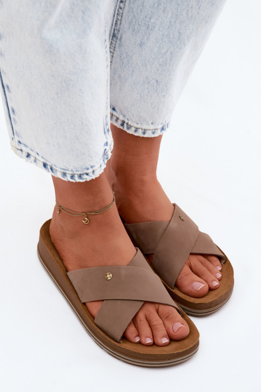 Kožené Dámske semišové papuče Máciejka P7504-04 béžová