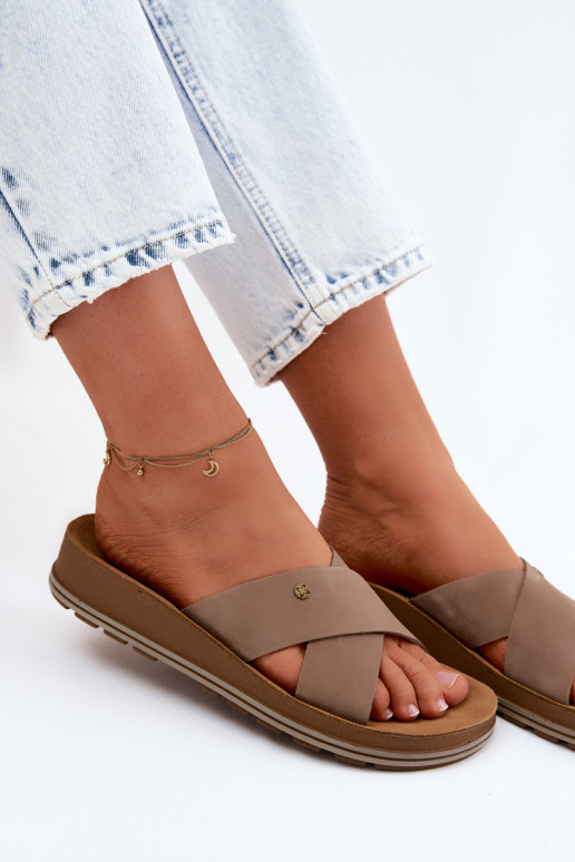 Kožené Dámske semišové papuče Máciejka P7504-04 béžová