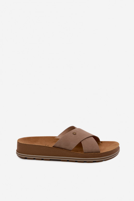 Kožené Dámske semišové papuče Máciejka P7504-04 béžová