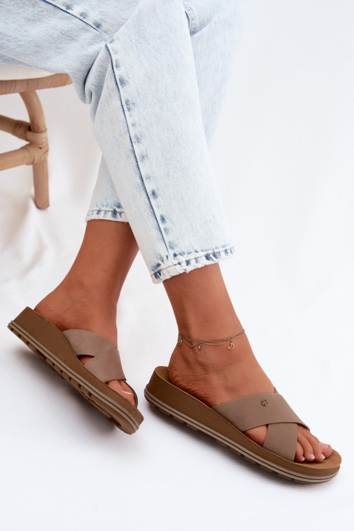 Kožené Dámske semišové papuče Máciejka P7504-04 béžová