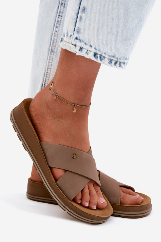 Kožené Dámske semišové papuče Máciejka P7504-04 béžová