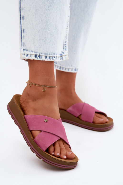 Kožené Dámske semišové papuče Máciejka P7504-15 Ružová