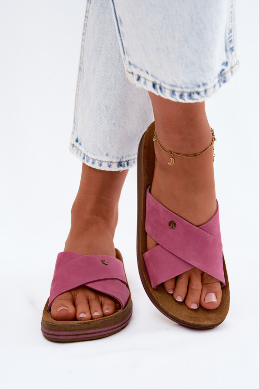 Kožené Dámske semišové papuče Máciejka P7504-15 Ružová