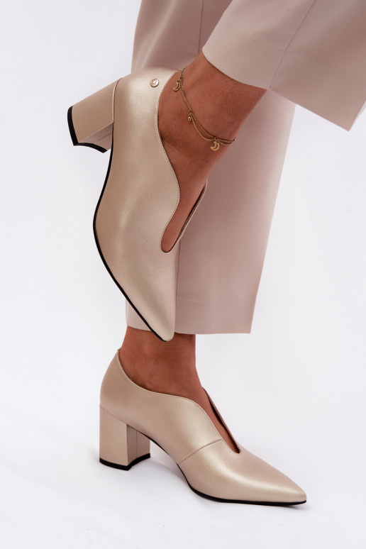 Kožené topánky Dámske s podpätkami Máciejka K7469-26 zlatej farby