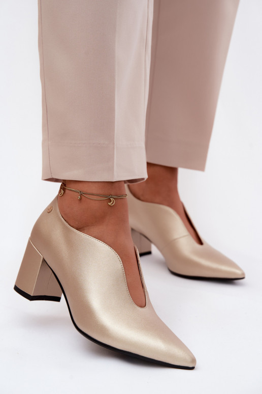 Kožené topánky Dámske s podpätkami Máciejka K7469-26 zlatej farby