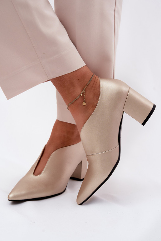 Kožené topánky Dámske s podpätkami Máciejka K7469-26 zlatej farby