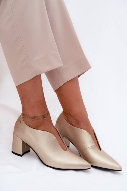Kožené topánky Dámske s podpätkami Máciejka K7469-26 zlatej farby