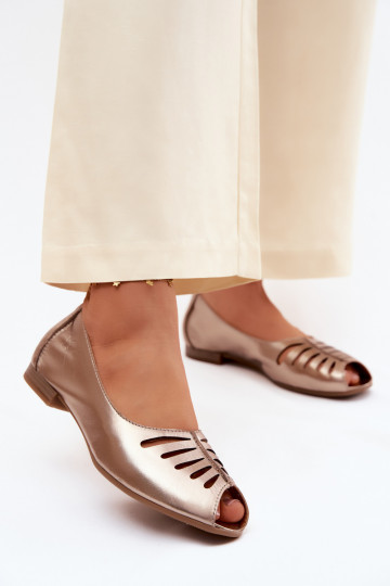 Prelamované balerínkyZapnutéturalnej Skóry Máciejka P7541-32 zlatej farby 2