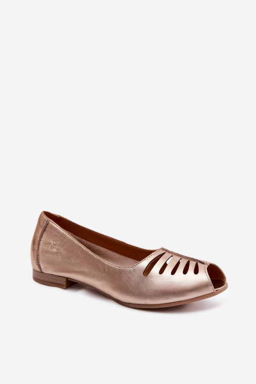 Prelamované balerínkyZapnutéturalnej Skóry Máciejka P7541-32 zlatej farby