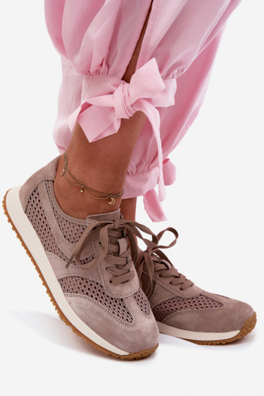 s prvkami prelamovania Tenisky model obuvi Dámske zo semišu béžová Gelina