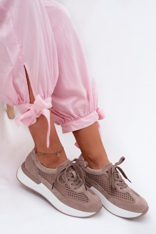 Kožené zo semišu Tenisky model obuvi s platformou béžová Norisa