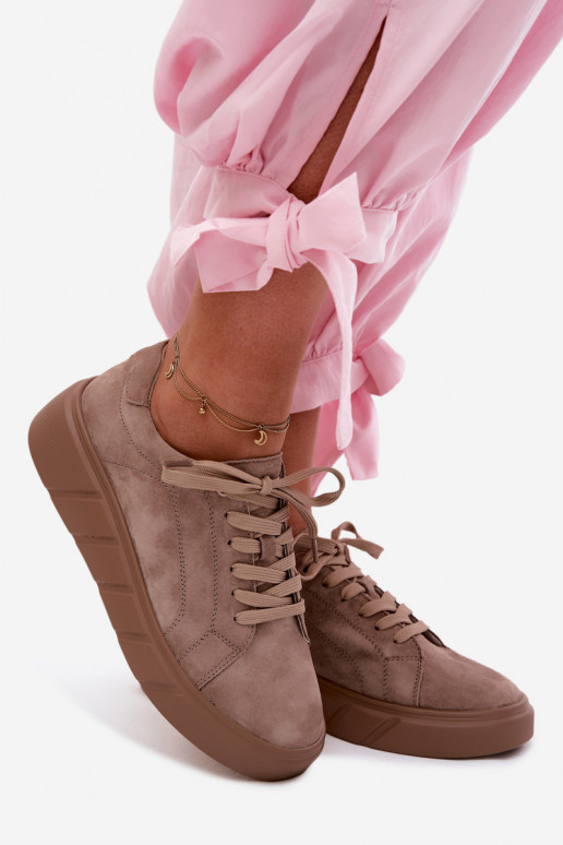 Kožené zo semišu Tenisky model obuvi Dámske s platformou béžová Danida