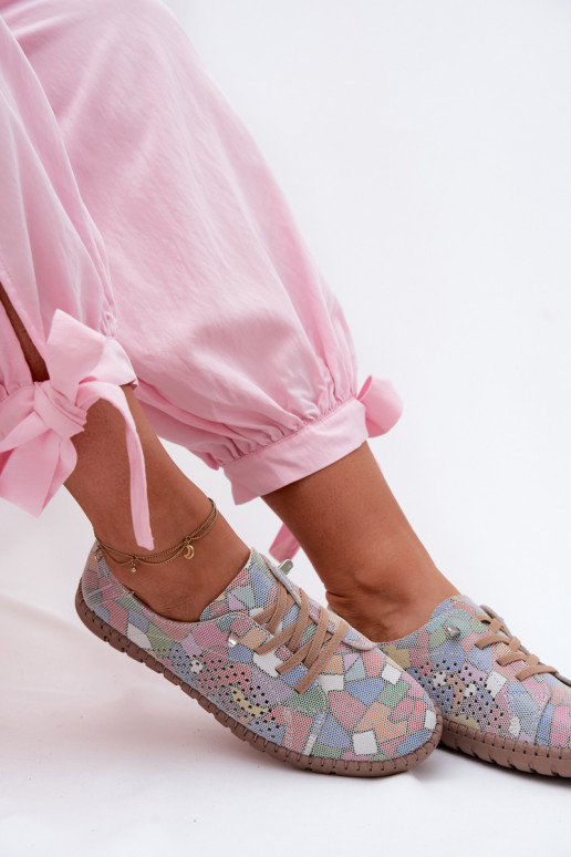 Vzorované s prvkami prelamovania topánky DámskeZapnutéturalnego zo semišuu Rôzne farby Belessa