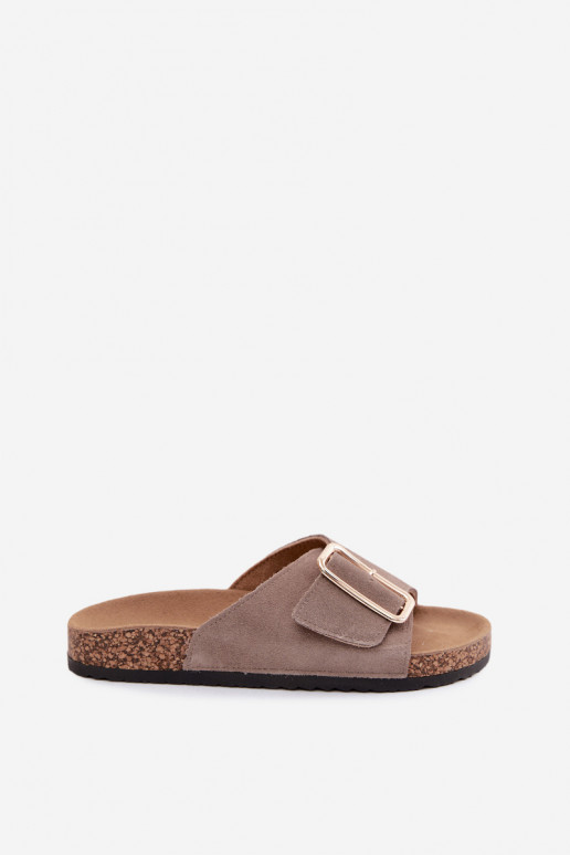 Kožené Dámske semišové papuče s prackami béžová Beryl