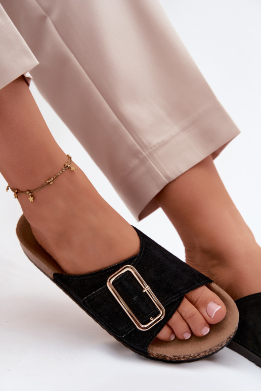 Kožené Dámske semišové papuče s prackami čierna Beryl