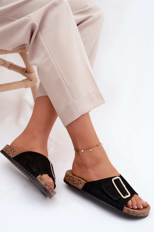 Kožené Dámske semišové papuče s prackami čierna Beryl