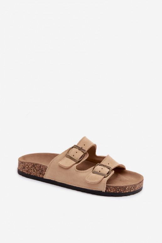 semišové papuče Zapnuté korkovej podrážke s prackami béžová Tavira