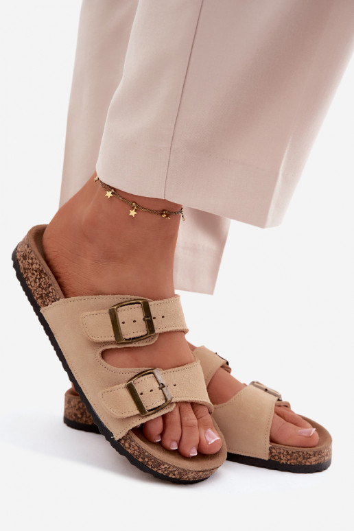 semišové papuče Zapnuté korkovej podrážke s prackami béžová Tavira