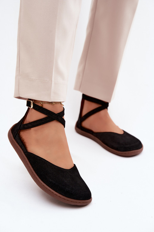 Semišové balerínky Dámske Barefoot S pruhmi Zazoo 320 čierna