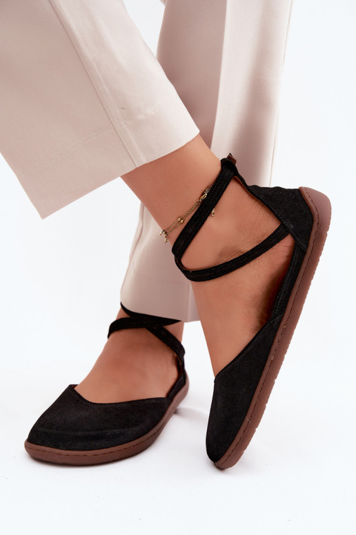 Semišové balerínky Dámske Barefoot S pruhmi Zazoo 320 čierna