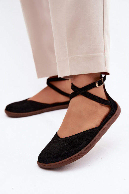 Semišové balerínky Dámske Barefoot S pruhmi Zazoo 320 čierna