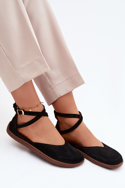 Semišové balerínky Dámske Barefoot S pruhmi Zazoo 320 čierna