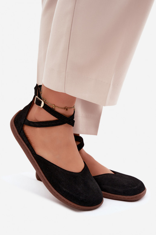 Semišové balerínky Dámske Barefoot S pruhmi Zazoo 320 čierna