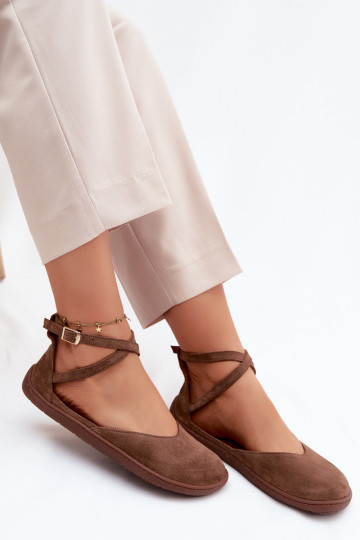 Semišové balerínky Dámske Barefoot S pruhmi Zazoo 320 Hnedá farba