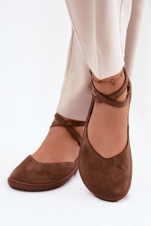 Semišové balerínky Dámske Barefoot S pruhmi Zazoo 320 Hnedá farba