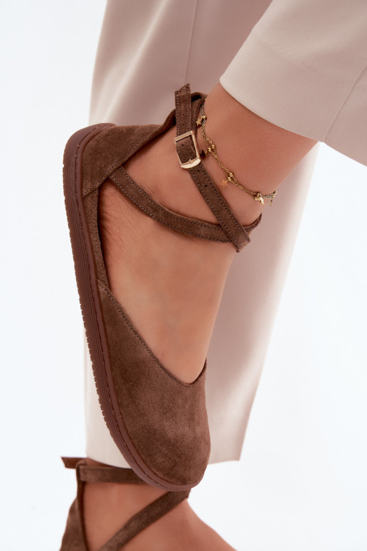 Semišové balerínky Dámske Barefoot S pruhmi Zazoo 320 Hnedá farba