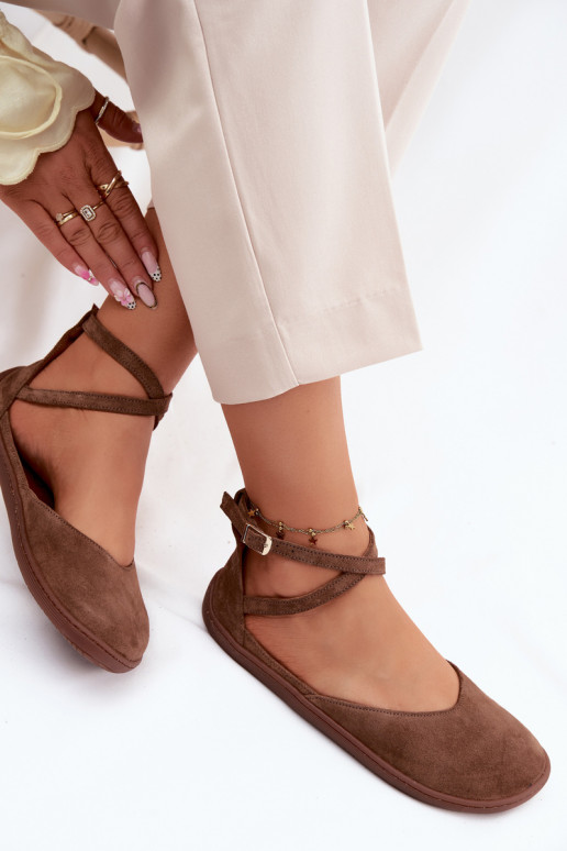 Semišové balerínky Dámske Barefoot S pruhmi Zazoo 320 Hnedá farba