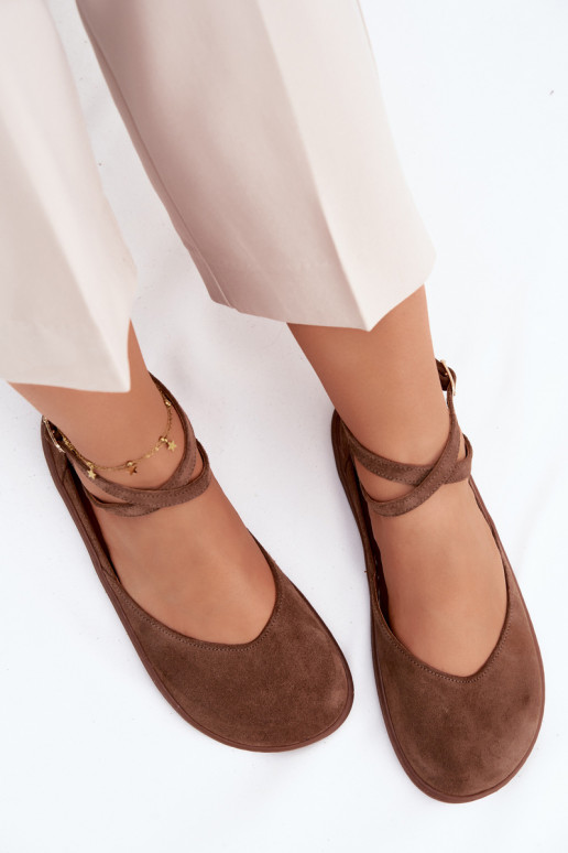 Semišové balerínky Dámske Barefoot S pruhmi Zazoo 320 Hnedá farba