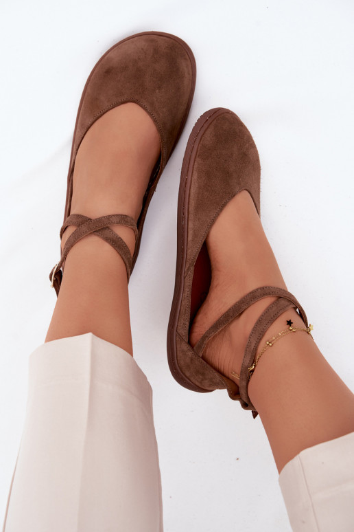 Semišové balerínky Dámske Barefoot S pruhmi Zazoo 320 Hnedá farba