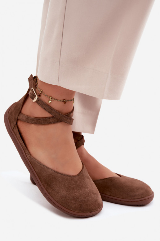 Semišové balerínky Dámske Barefoot S pruhmi Zazoo 320 Hnedá farba