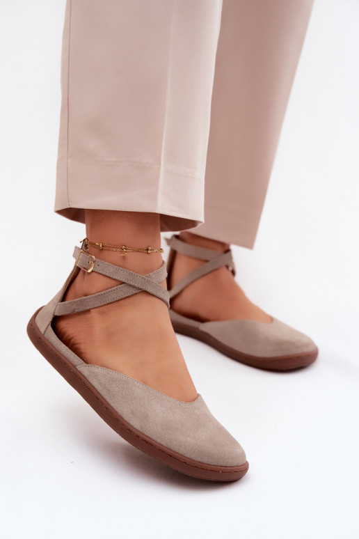 Semišové balerínky Dámske Barefoot S pruhmi Zazoo 320 farba cappuccino