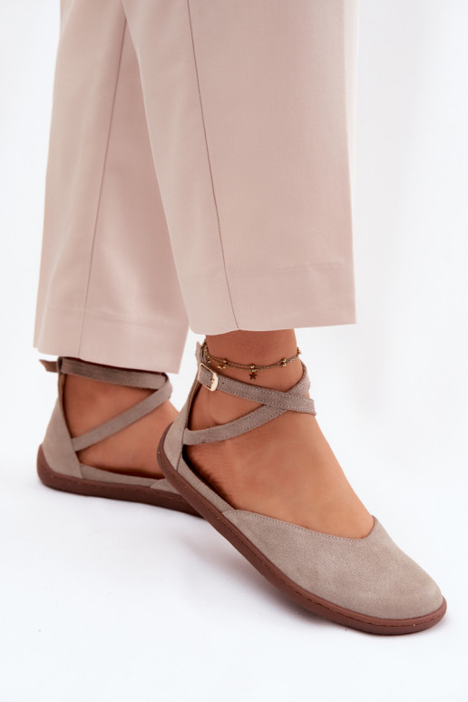 Semišové balerínky Dámske Barefoot S pruhmi Zazoo 320 farba cappuccino