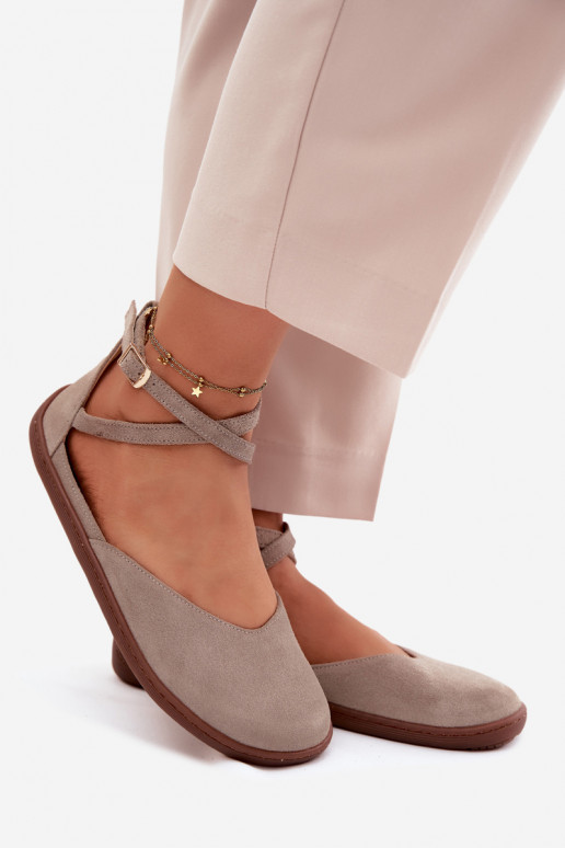 Semišové balerínky Dámske Barefoot S pruhmi Zazoo 320 farba cappuccino