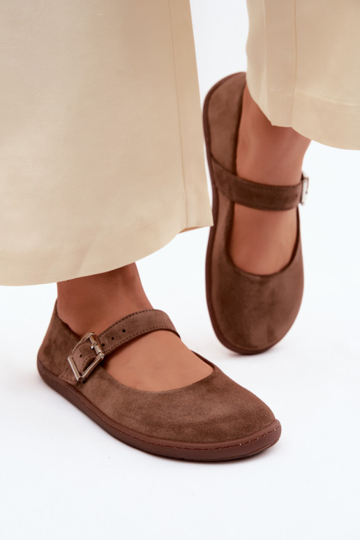 Balerínky BarefootZapnutéturalnego zo semišuu Zazoo 316 Hnedá farba