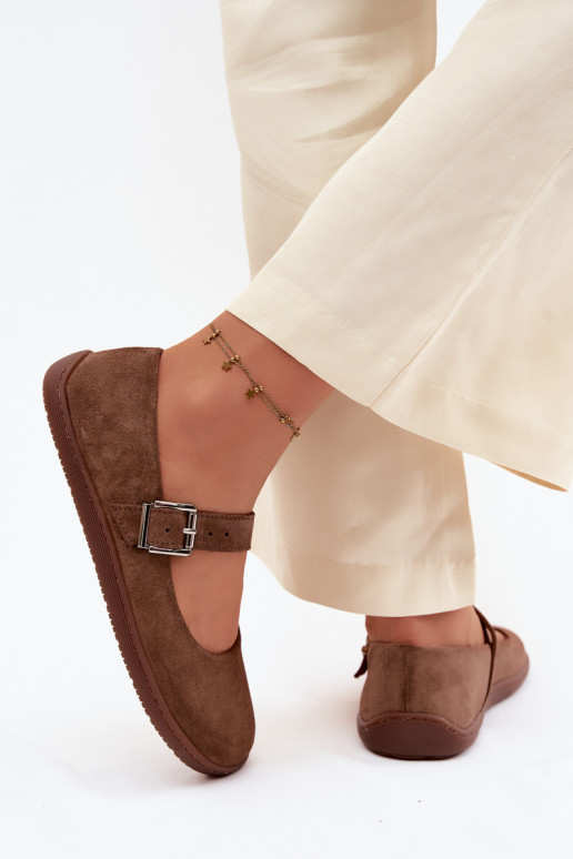 Balerínky BarefootZapnutéturalnego zo semišuu Zazoo 316 Hnedá farba