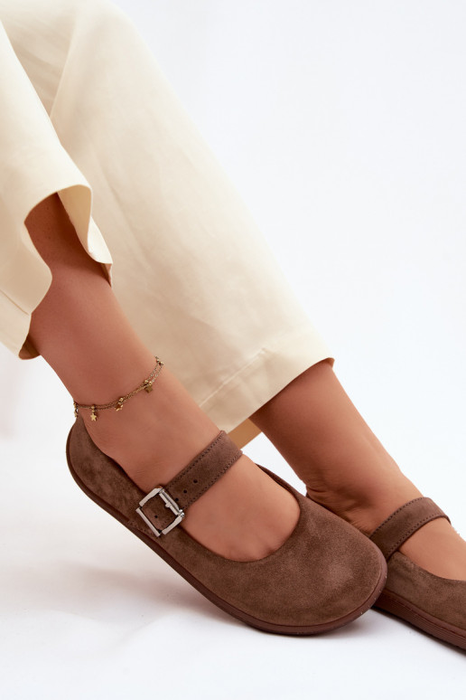 Balerínky BarefootZapnutéturalnego zo semišuu Zazoo 316 Hnedá farba