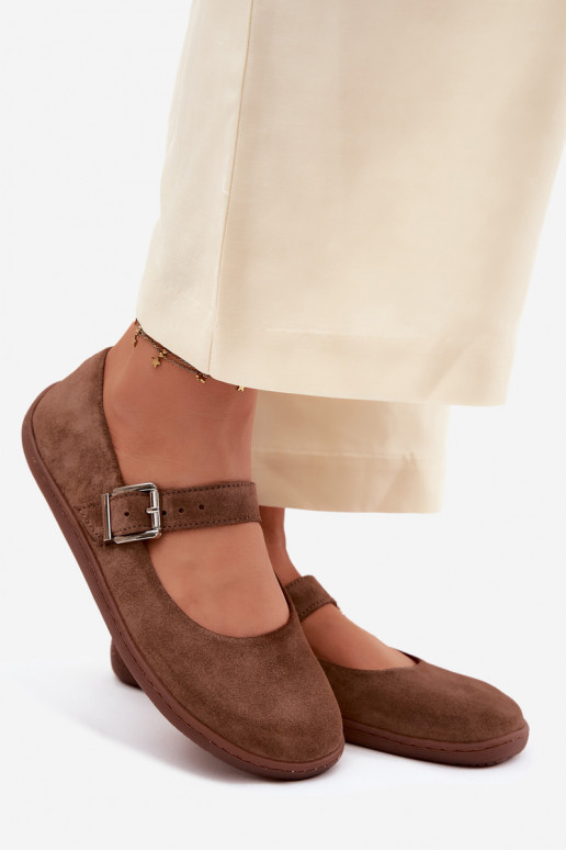 Balerínky BarefootZapnutéturalnego zo semišuu Zazoo 316 Hnedá farba