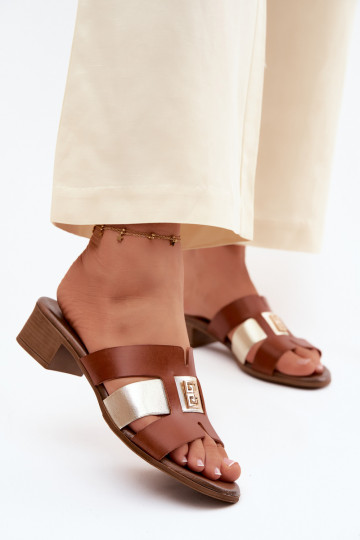 Kožené papuče Dámske s podpätkami Zazoo 40517 Hnedá farba 2